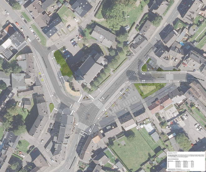 Umgestaltung des Markusplatz in Stolberg: Lageplan mit hinterlegtem Luftbild (RaumPlan Wildschütz / Schnuis GbR)